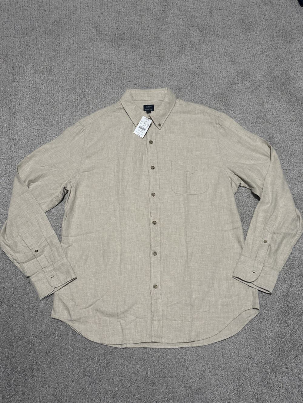 J Crew Men's Premium Long-Sleeve Linen-Blend Button-Up Shirt – Size Large NWT